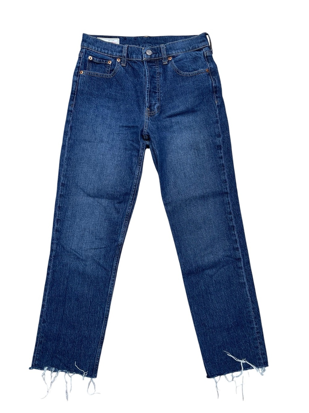 Gap Cheeky Straight Jeans Women’s 27/4R High Rise Crop Raw Hem Dark Wash